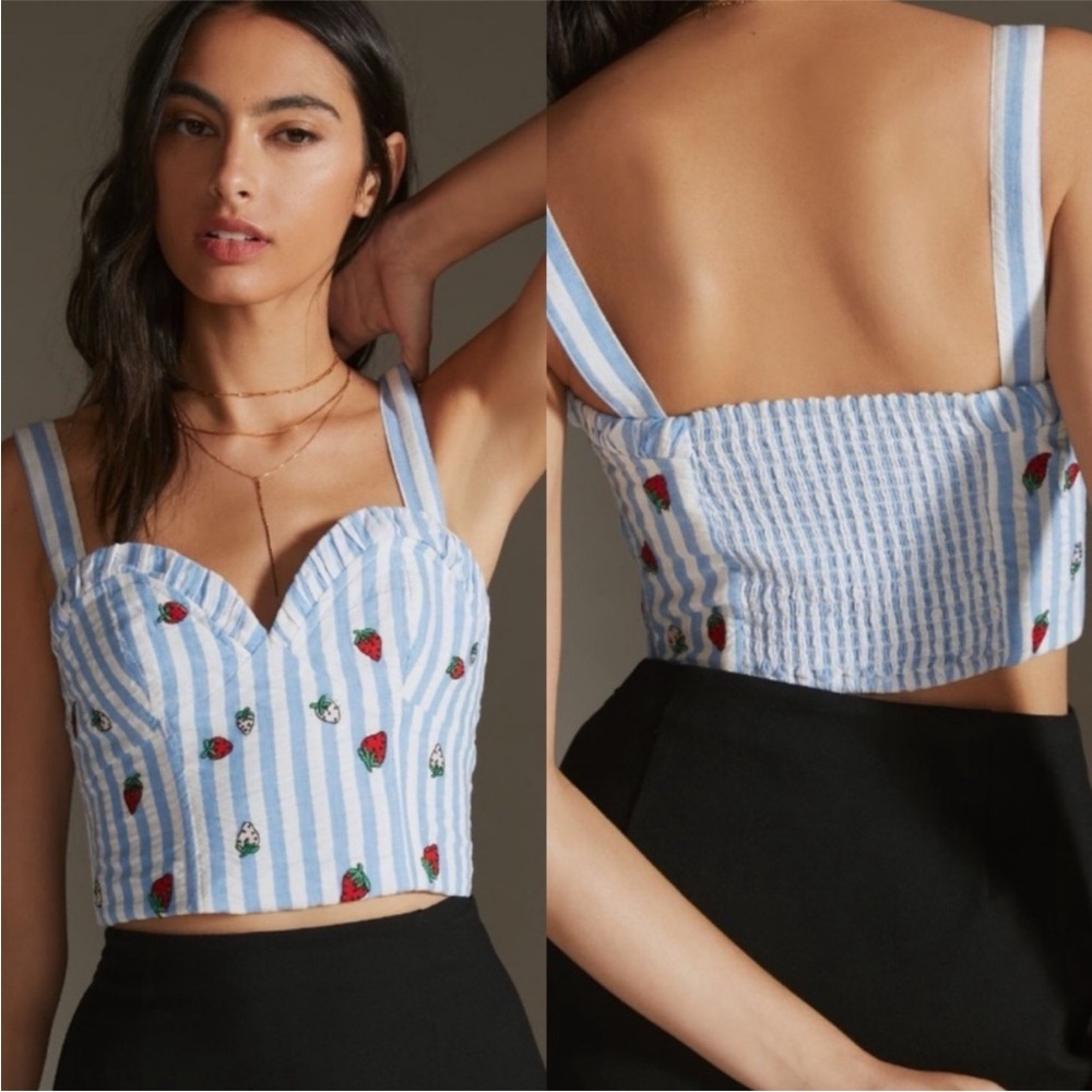Anthropologie Maeve Strawberry Stripes Bustier Top